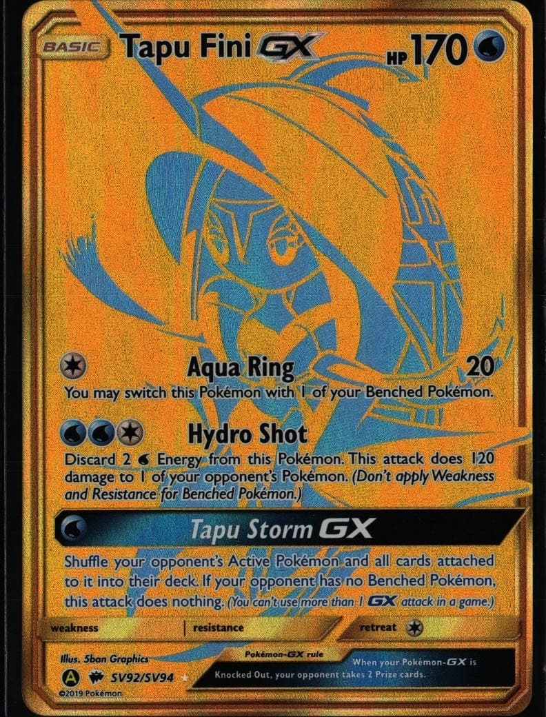 Tapu Fini GX Shiny Holo Rare Hidden Fates Shiny Vault SV92/SV94 Water Pokemon Ca