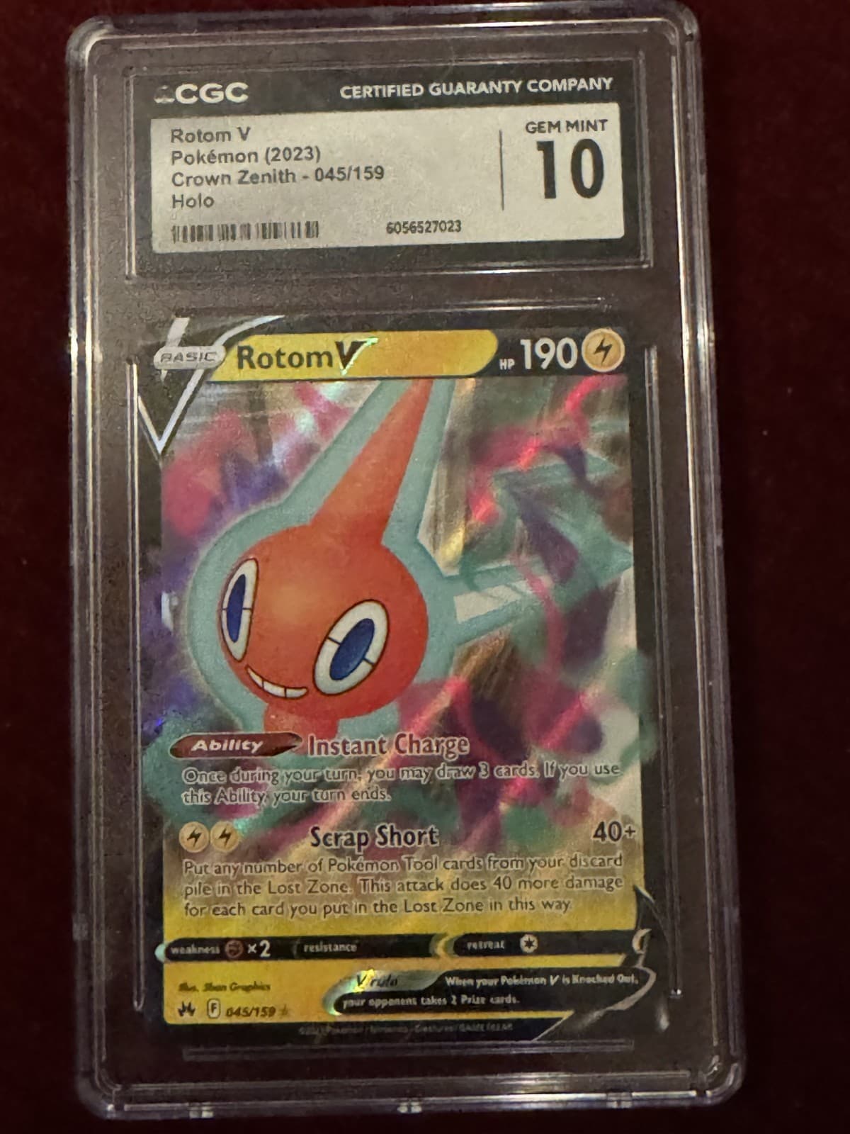 CGC 10 English Rotom V 045/159 Crown Zenith Pokemon Slab