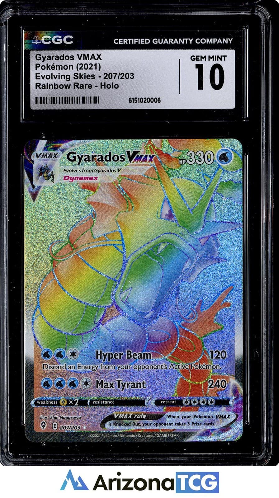 Pokemon 2021 Gyarados VMAX 207/203 Rainbow Rare Evolving Skies GEM MINT CGC 10