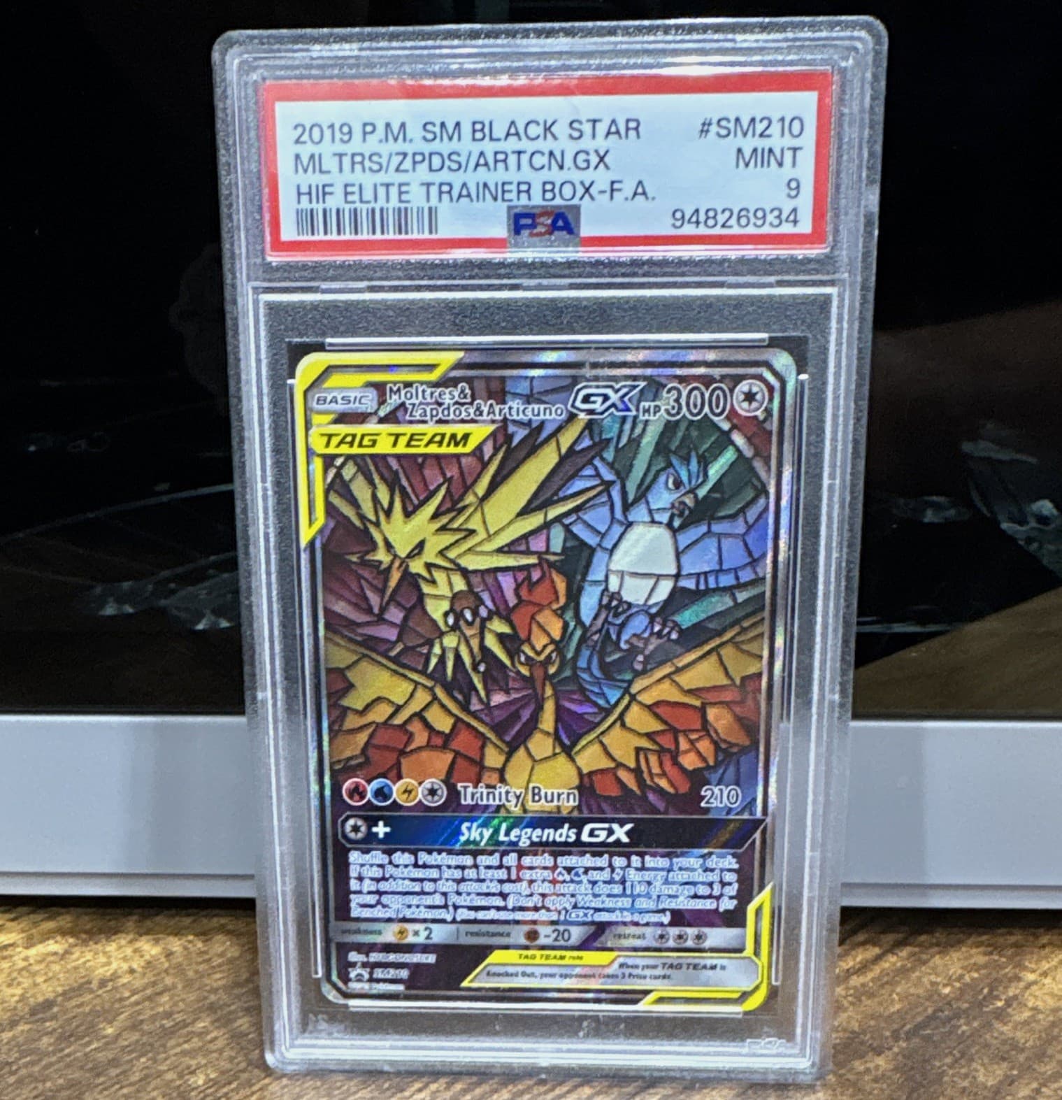 Pokemon TCG Moltres & Zapdos & Articuno GX SM210 Full Art Holo PSA 9