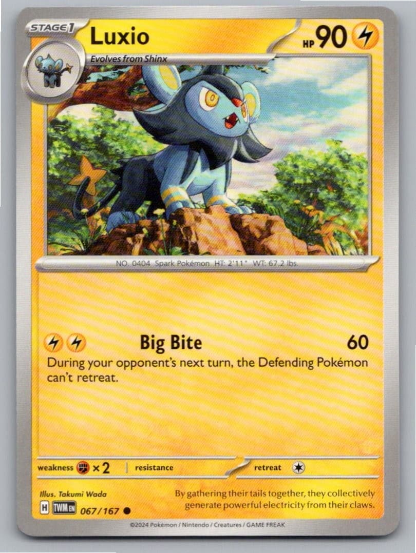 2024 POKEMON LUXIO TWILIGHT MASQUERADE 067/167 COMMON NM A42110 FREE S&H