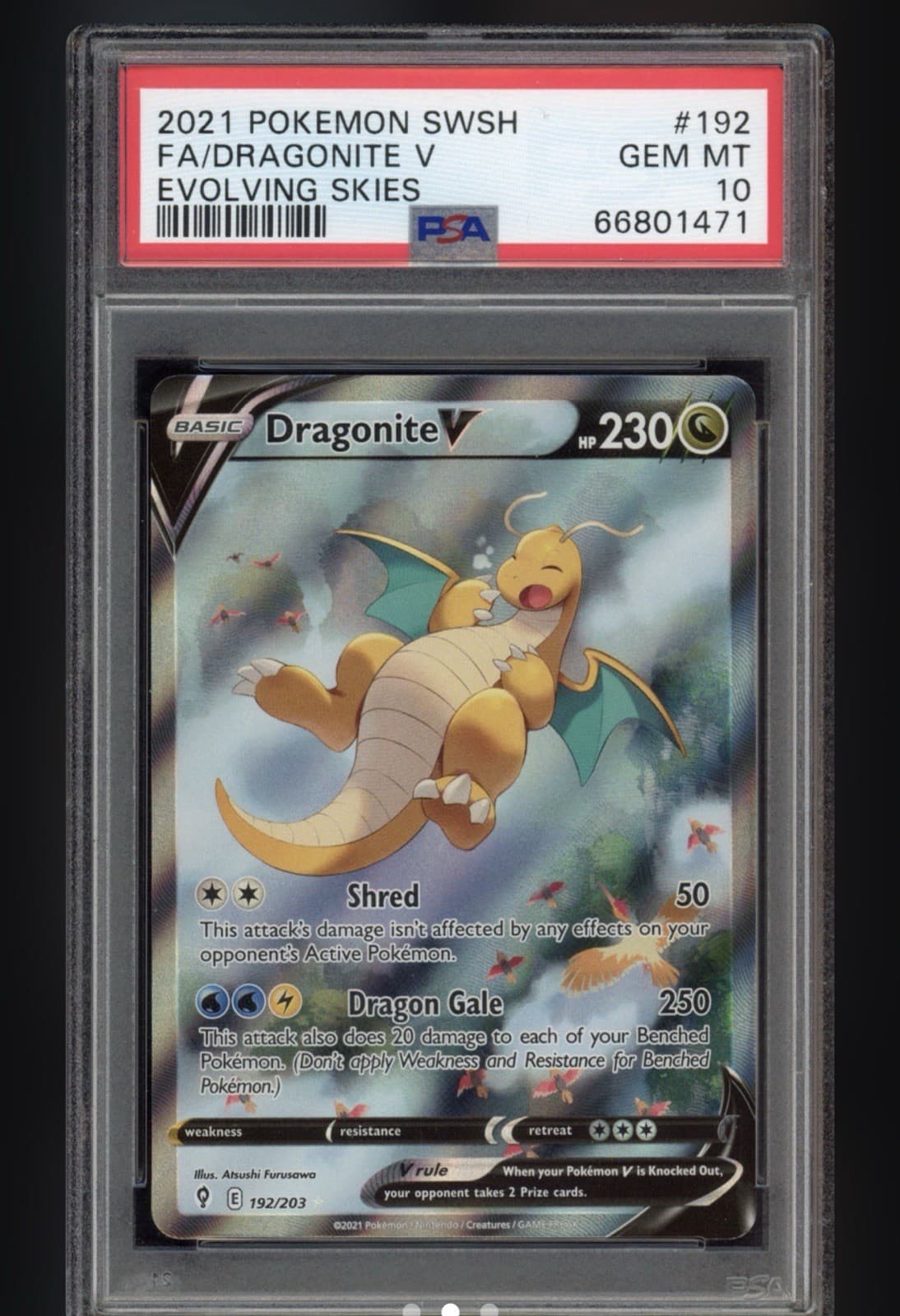 The Pokémon Company Dragonite V 192/203 Evolving Skies Holo Full Art PSA 10