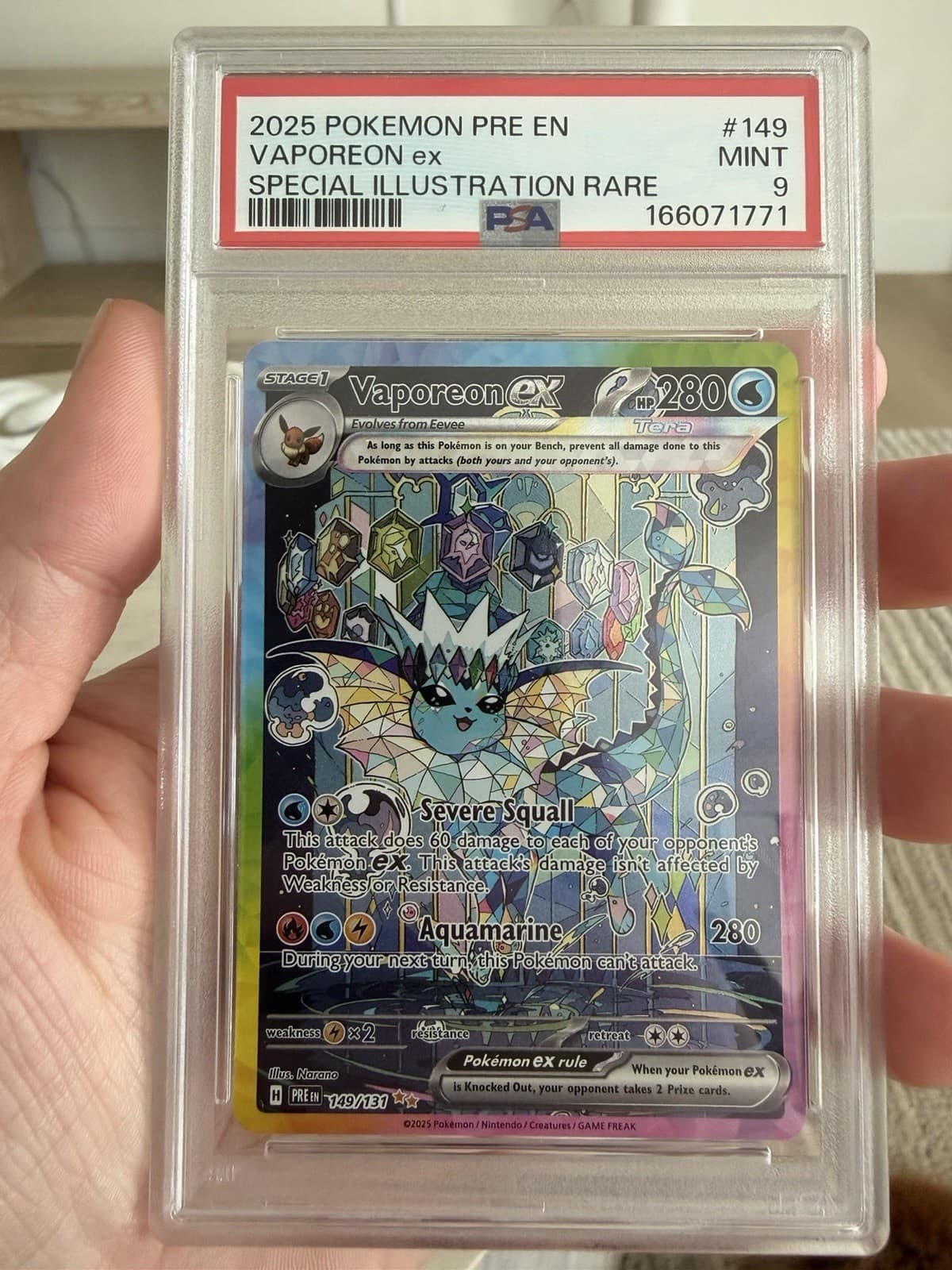 2025 Pokemon Prismatic Evolutions Vaporeon ex 149/131 SIR PSA 9