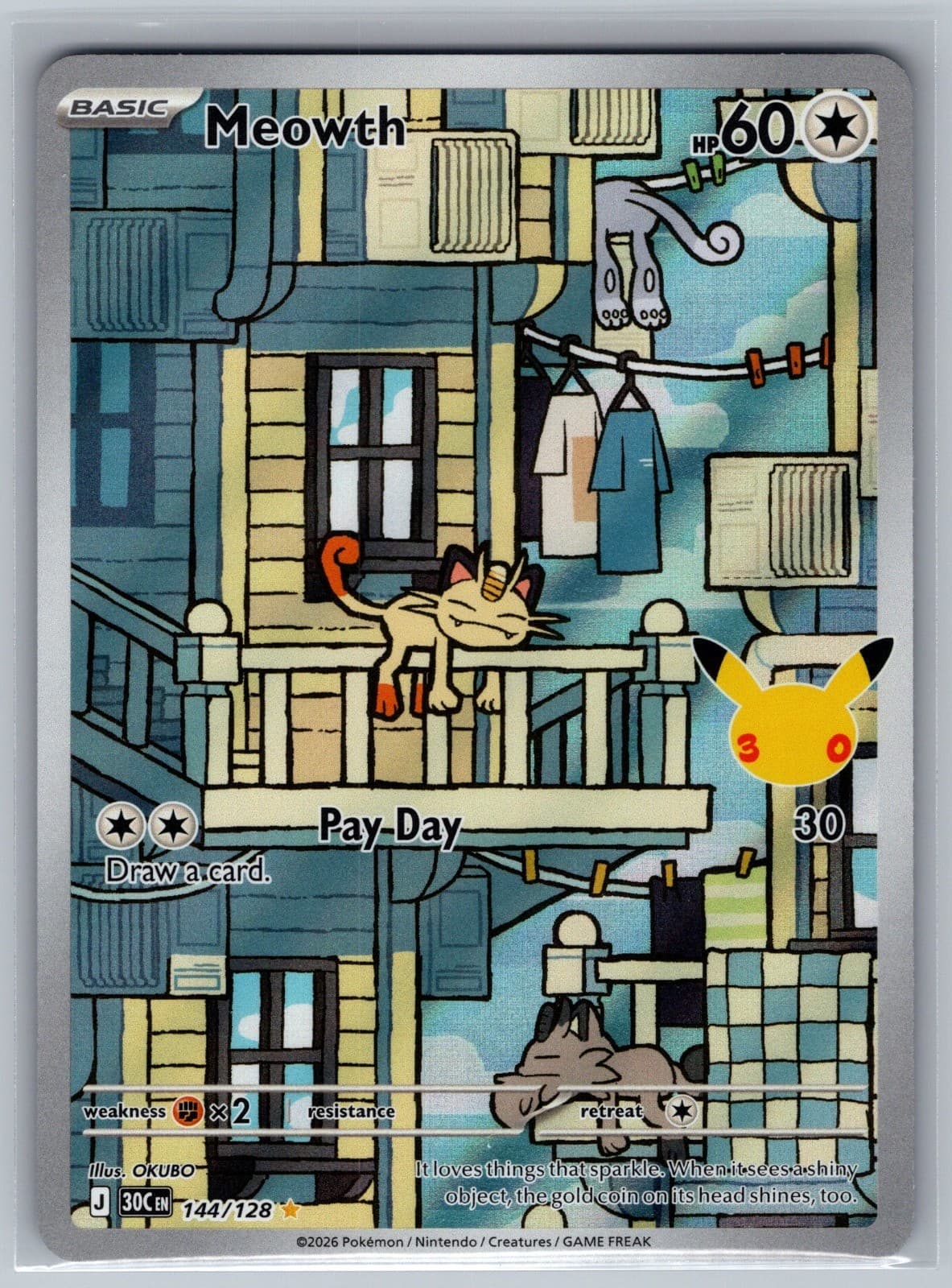 Meowth 144/128 ME: 30th Celebration Illustration Rare Pokemon NM