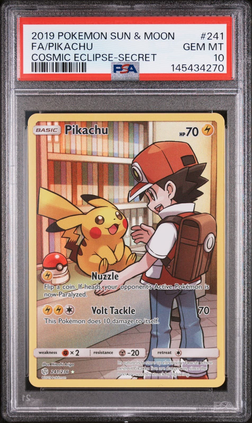 2019 POKEMON SUN & MOON COSMIC ECLIPSE SECRET #241 FULL ART/PIKACHU PSA 10