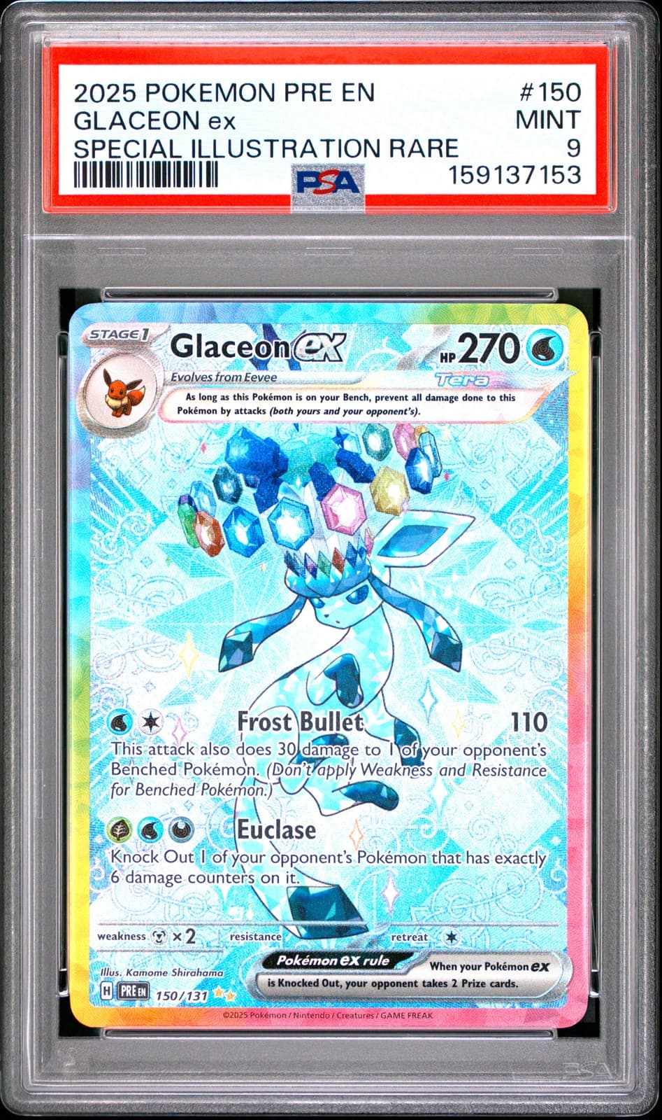 PSA 9 Glaceon EX 150/131 Special Illustration Rare Pokemon 2025