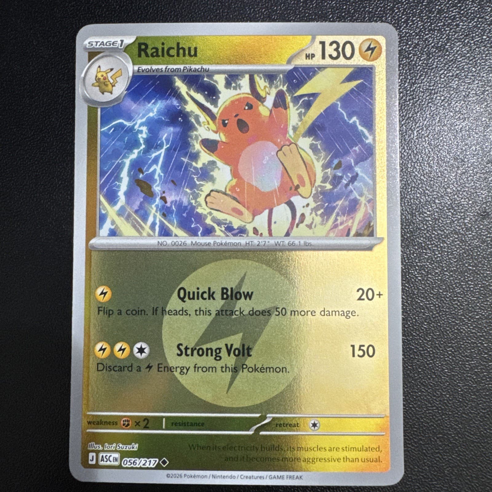 Raichu Energy Symbol Pattern Pokemon Trading Card Game Ascended Heroes 56/217 NM