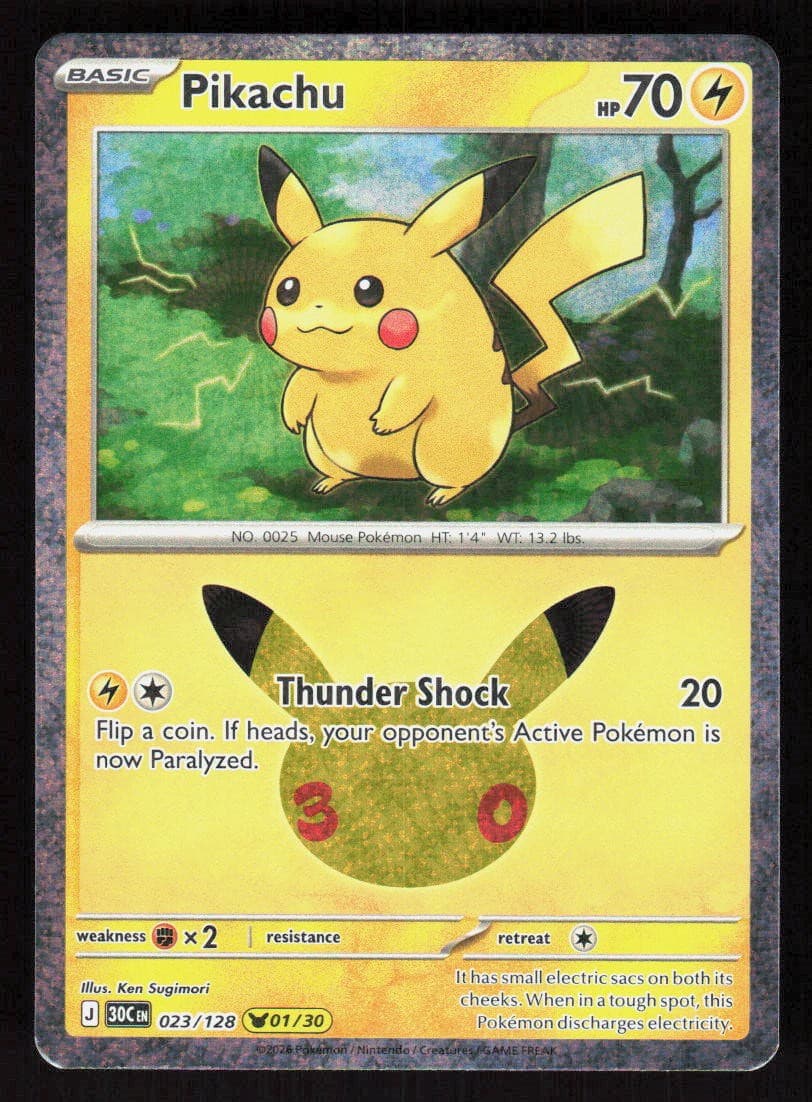 Pokemon Pikachu 023/128 Pikachu Rare Holo ME: 30th Celebration (NM)