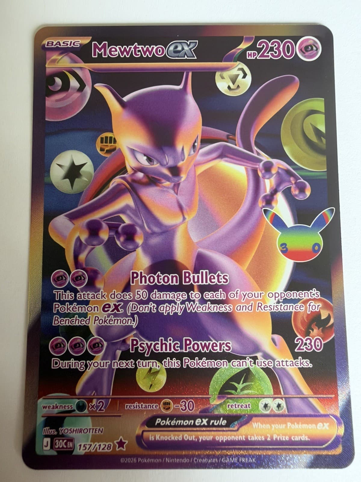 Pokémon 30th Celebration Mewtwo ex 157/128 English 2026 Futuristic Rare NM