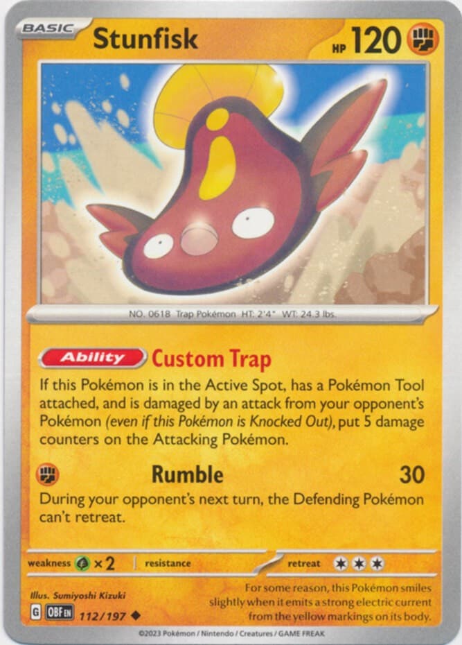 Stunfisk - 112/197 - Uncommon (Near Mint) Obsidian Flames - Fighting Pokémon
