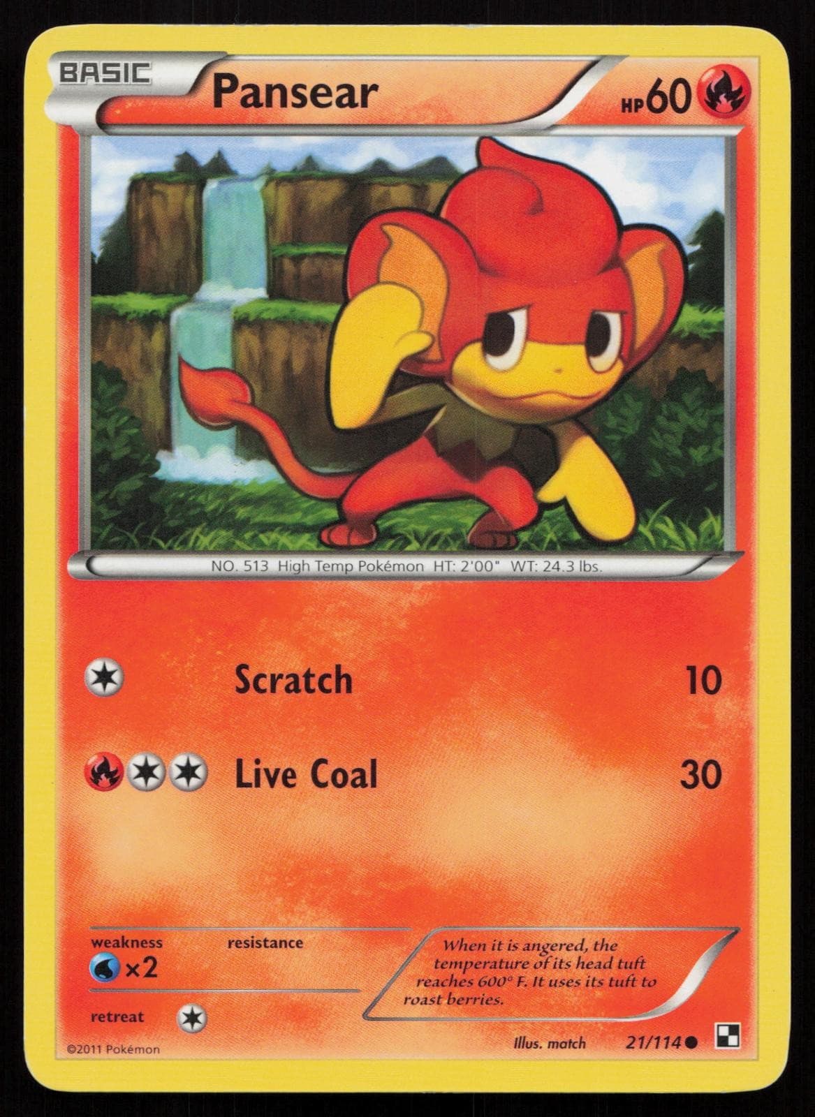 Pansear 21/114 Common Black & White Pokemon Lightly Played