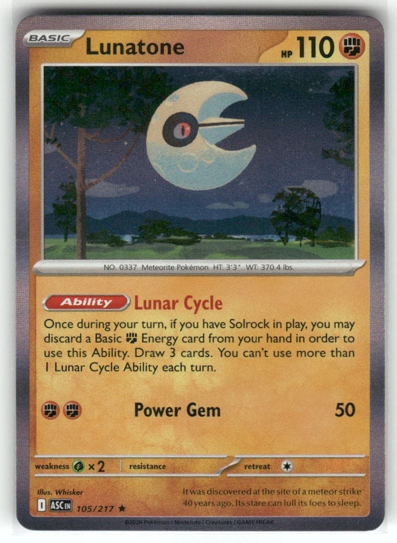 Lunatone 105/217 Ascended Heroes Holo Pokemon TCG