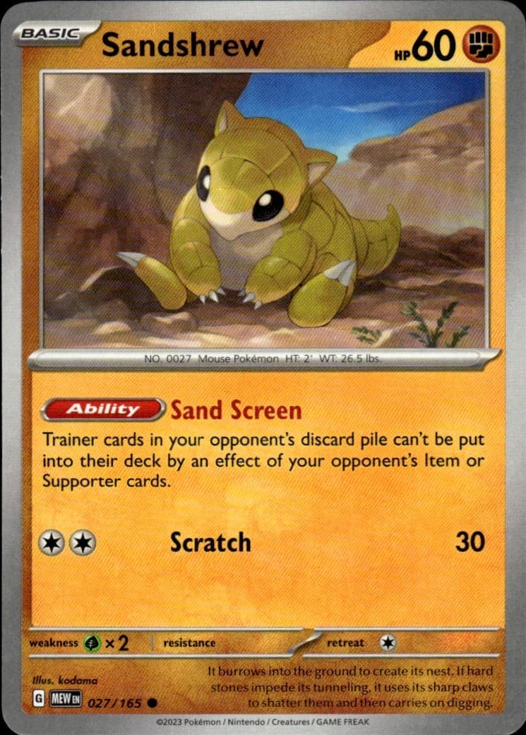 Sandshrew 027/165 Common 151 Pokemon Near Mint