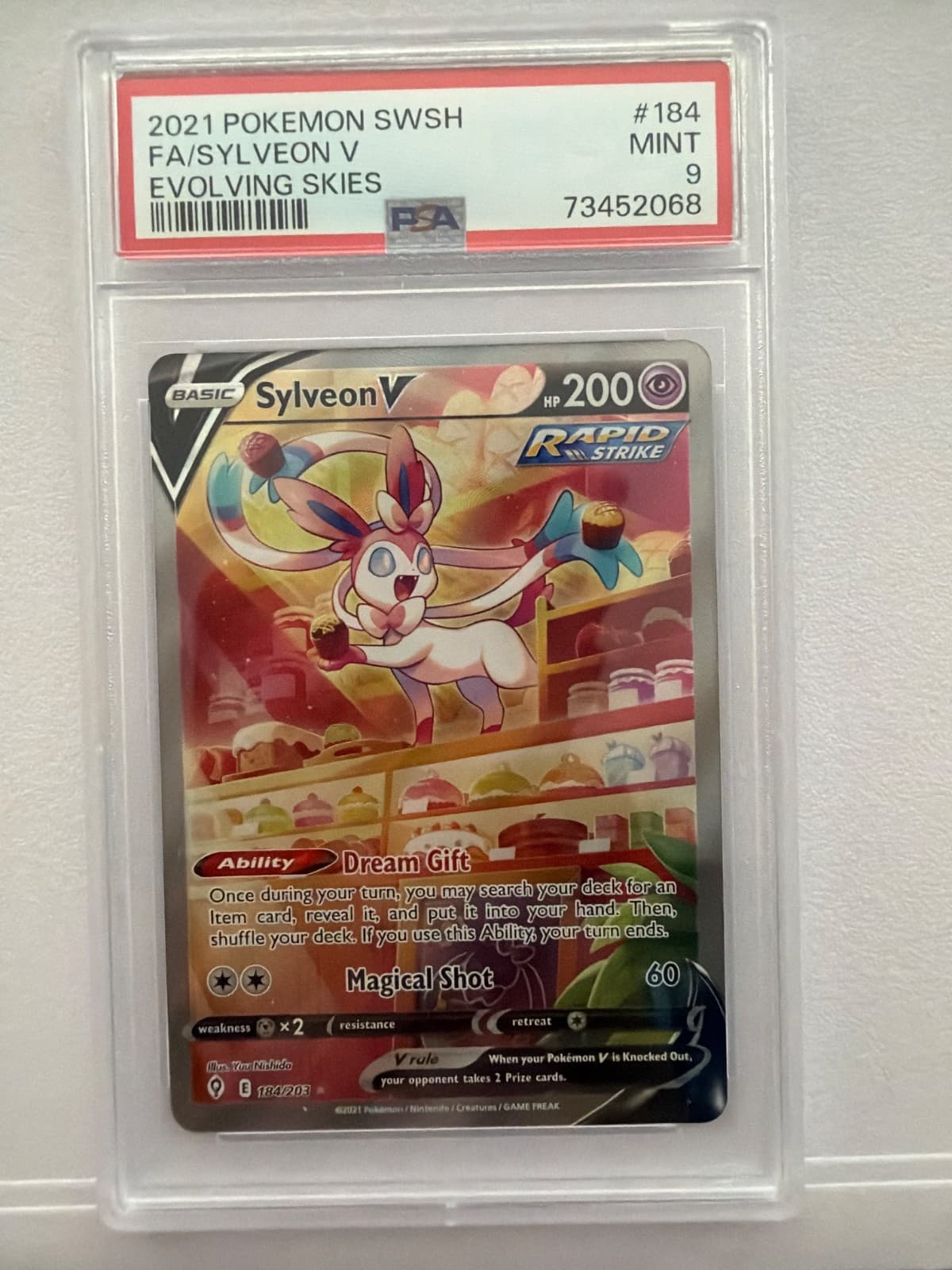 PSA 9 Sylveon v (Alternate Full Art) 184/203SWSH0: Evolving Skies Holo