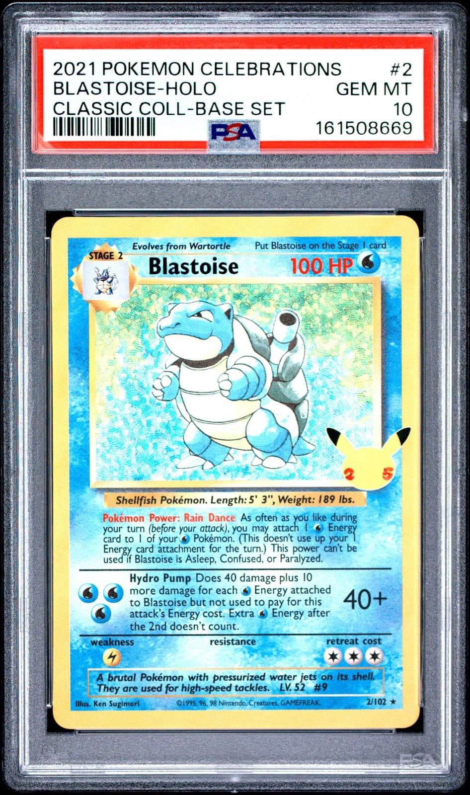 2021 POKEMON CELEBRATIONS CLASSIC COLLECTION #2 BLASTOISE-HOLO PSA 10