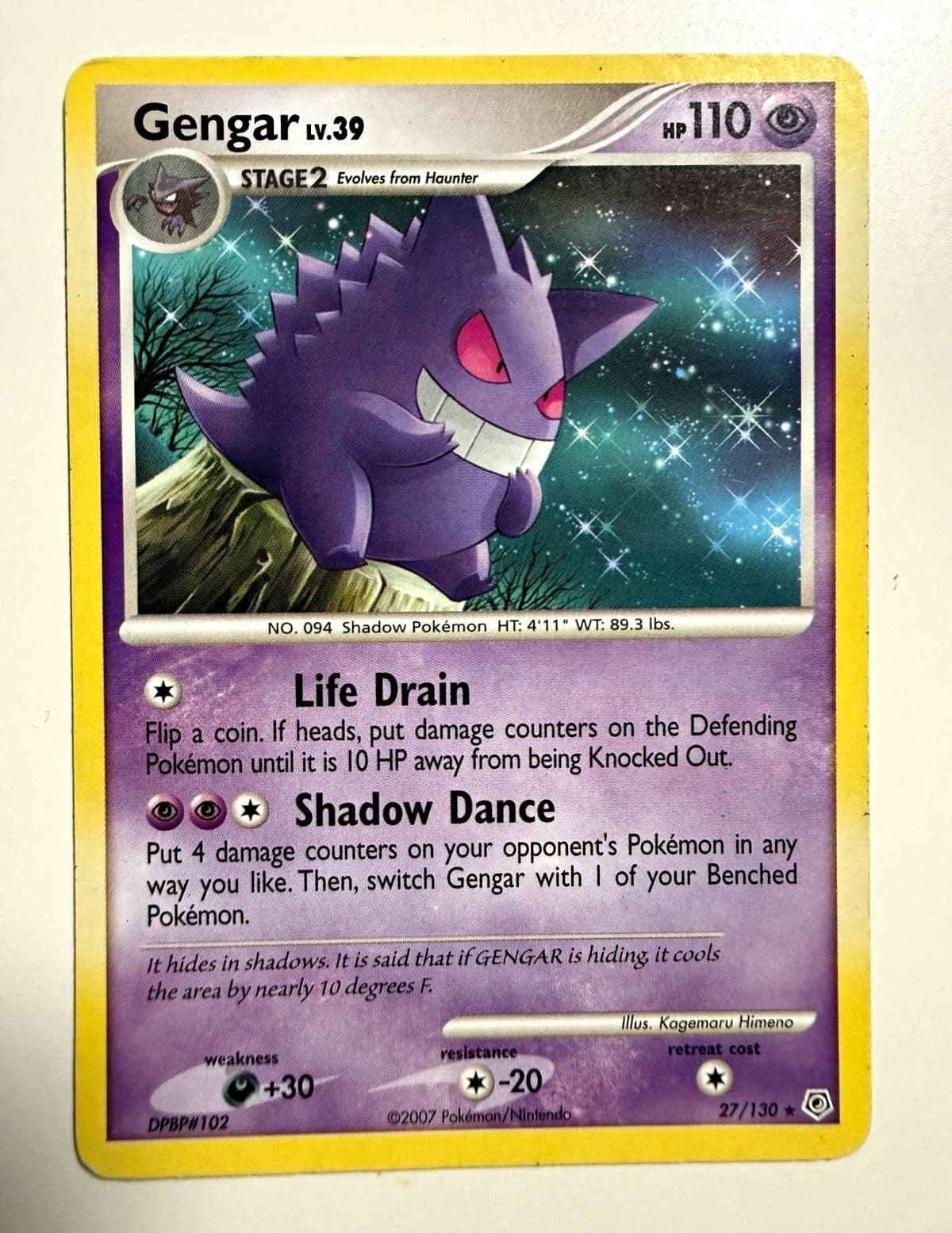 Pokemon TCG Gengar 27/130 Diamond & Pearl Holo Rare Stage 2 HP 110 2007