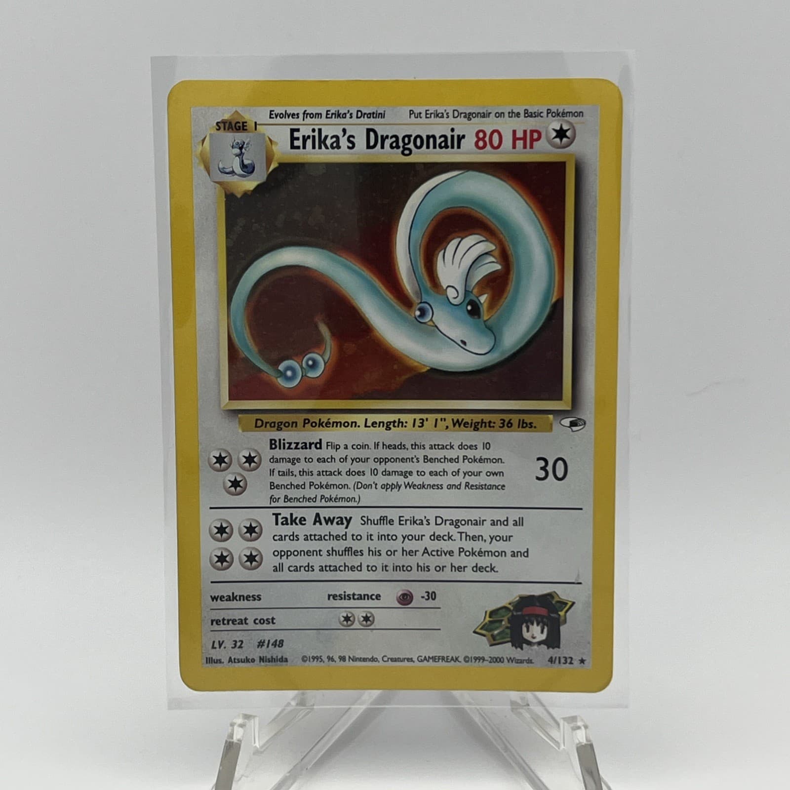 2000 Erika's Dragonair 4/132 Holo Rare Gym Heroes WOTC Vintage Pokemon TCG MP