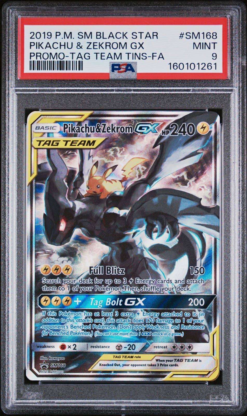 2019 POKEMON SM BLACK STAR PROMO #SM168 FULL ART/PIKACHU & ZEKROM GX PSA 9