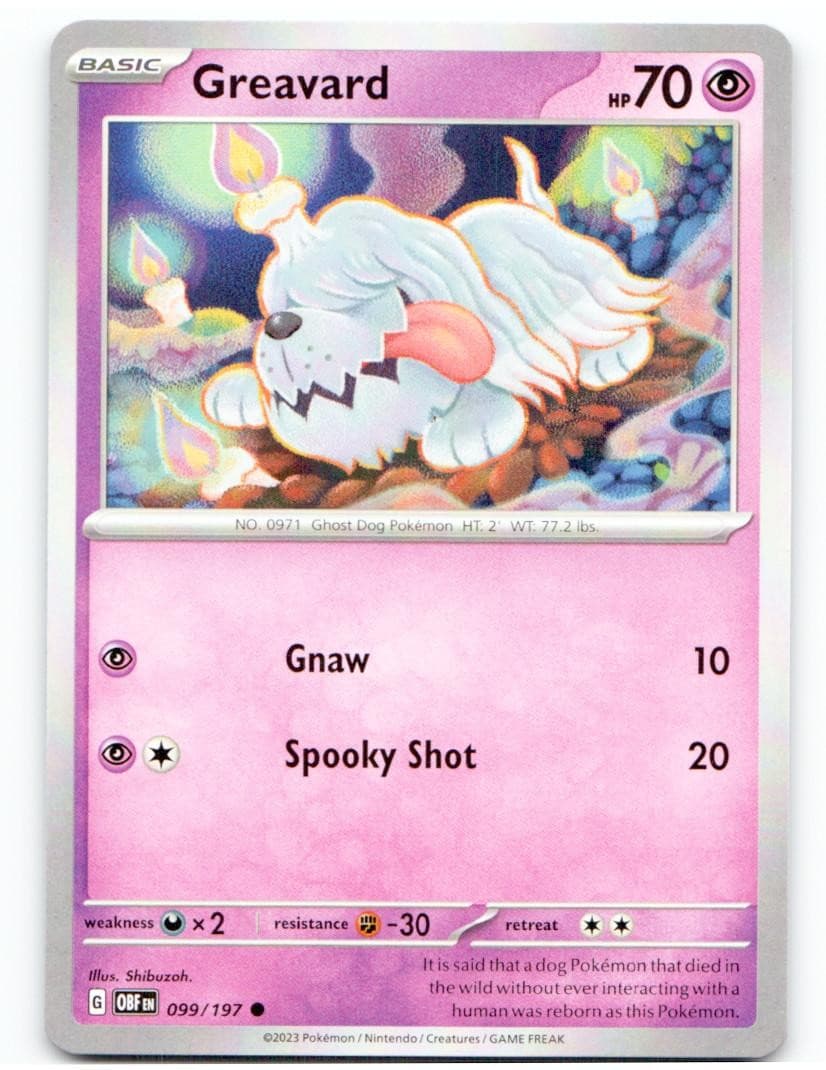 Greavard 099/197 Common Obsidian Flames Pokemon 2023 Near Mint