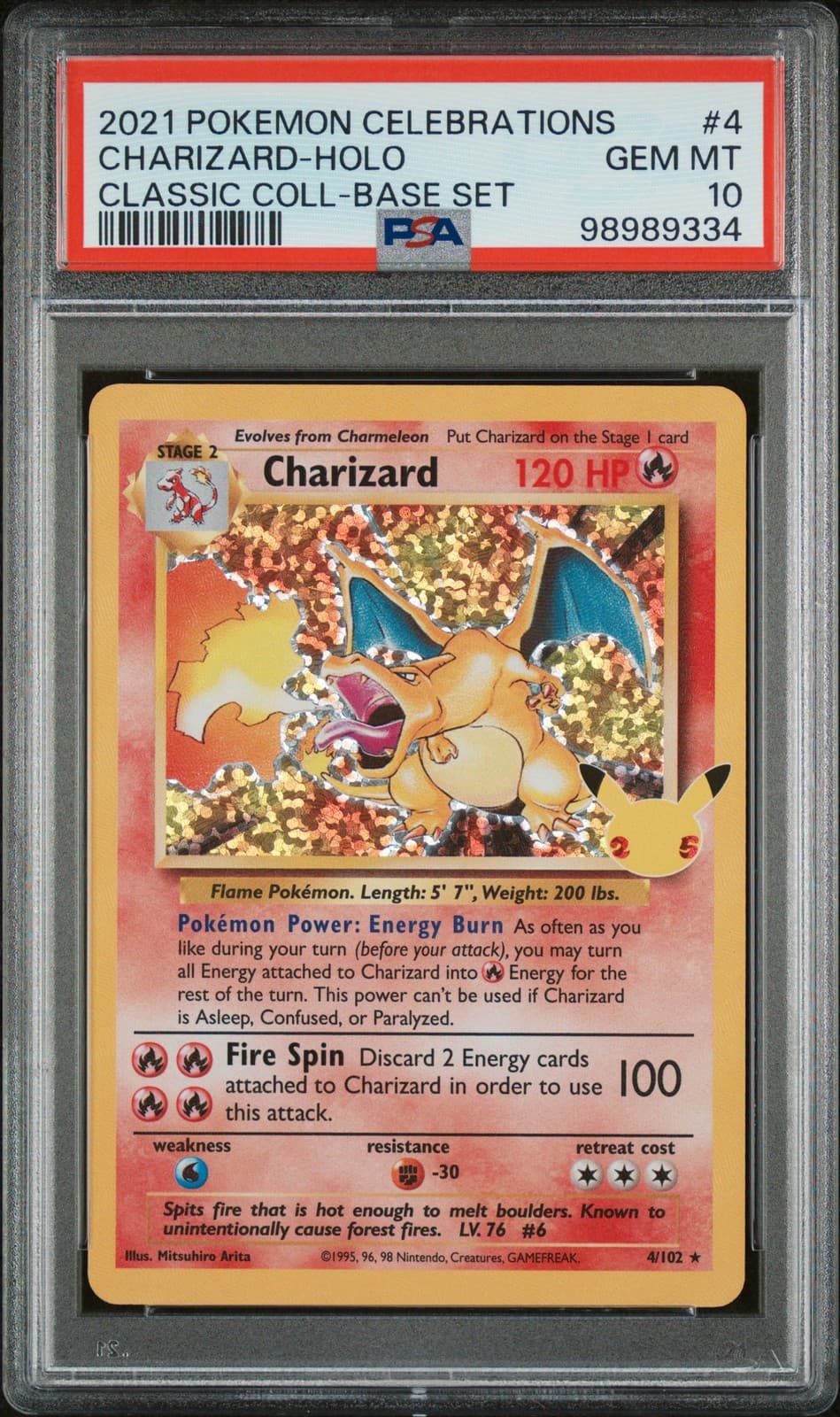 2021 POKEMON CELEBRATIONS CLASSIC COLLECTION #4 CHARIZARD-HOLO PSA 10