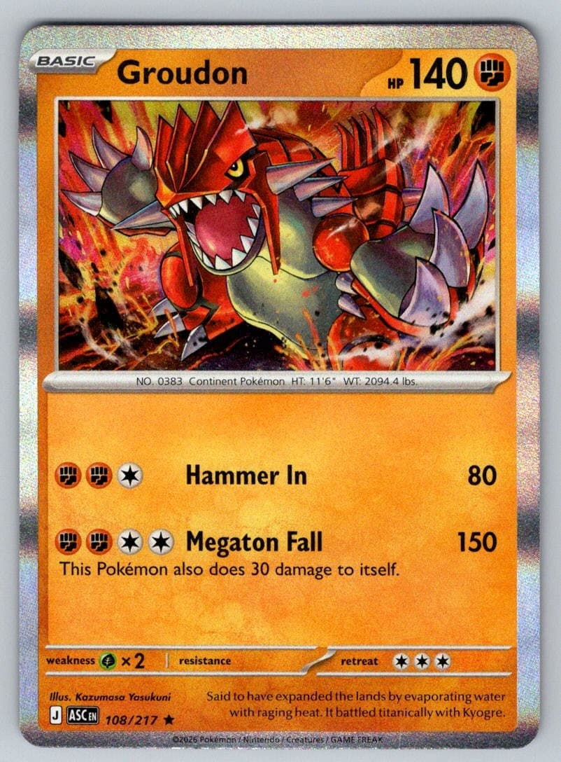Groudon 108/217 Rare Ascended Heroes Pokemon Holo Near Mint