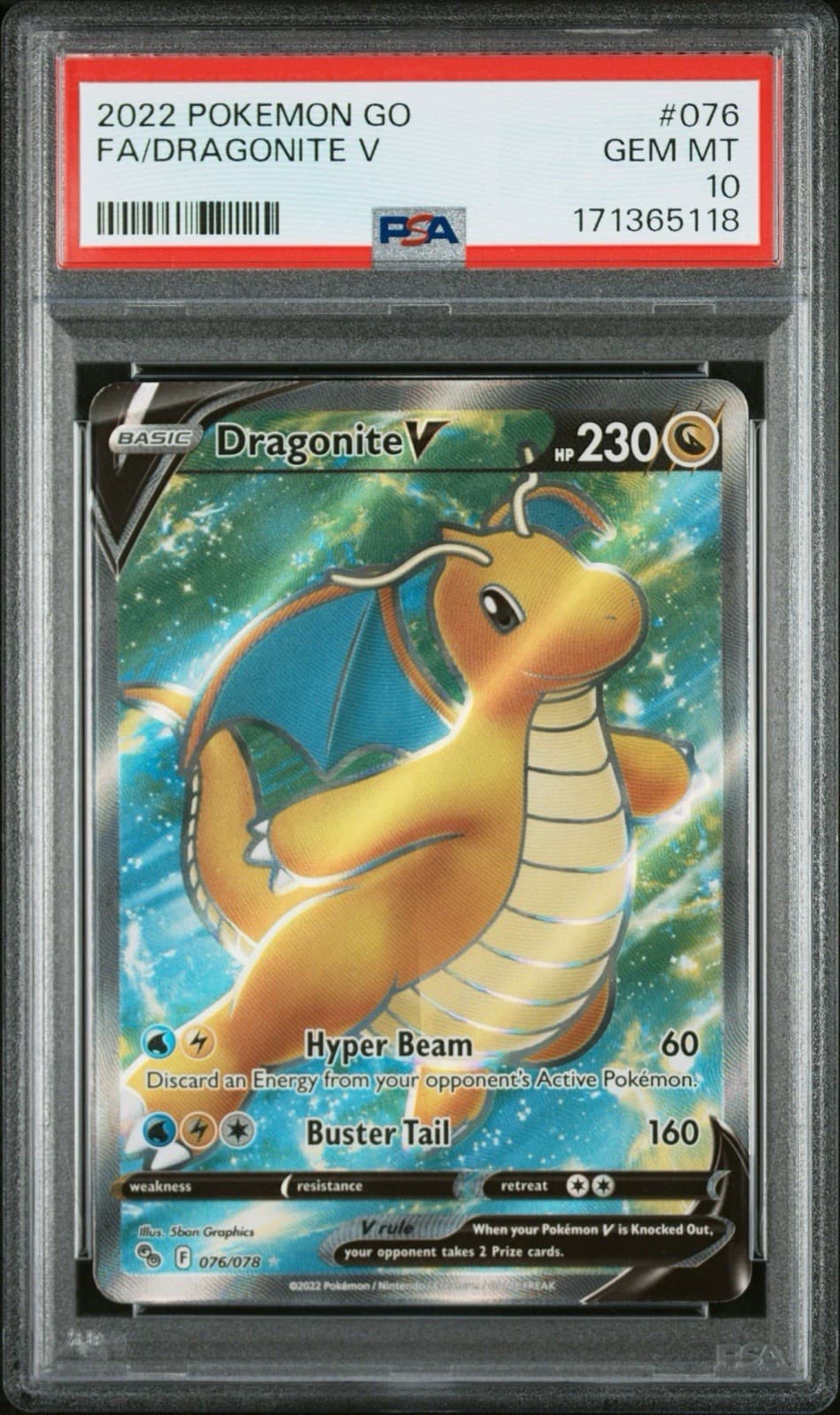 Pokemon TCG: Dragonite V 076/078 Ultra Rare Full Art Holo PSA 10 - Pokemon GO