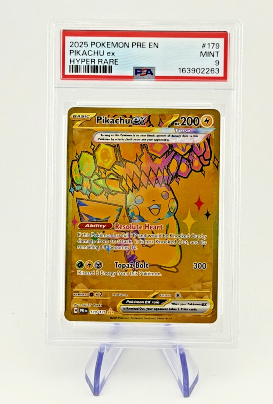 Pokemon TCG 2025 Prismatic Evolutions Pikachu ex 179/131 Hyper Rare Holo PSA 9