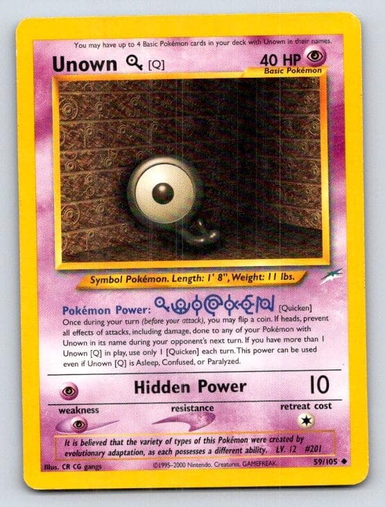 Unown [Q] 59/105 Uncommon Neo Destiny Pokemon Unlimited Lightly Played