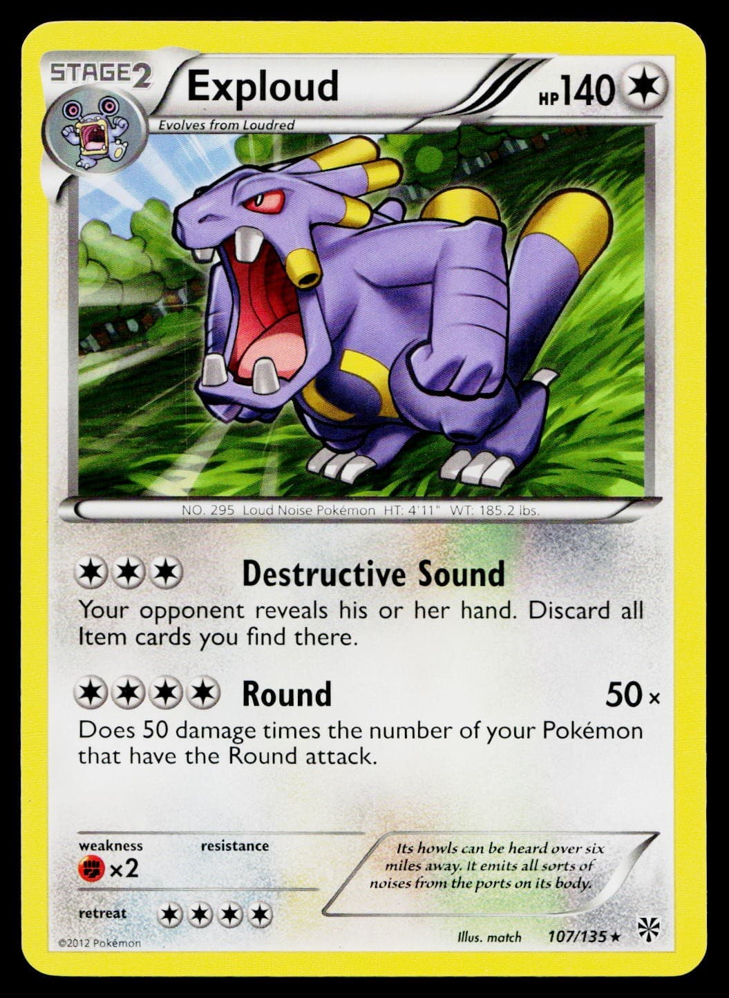 Exploud 107/135 Rare Plasma Storm Pokemon Lightly Played