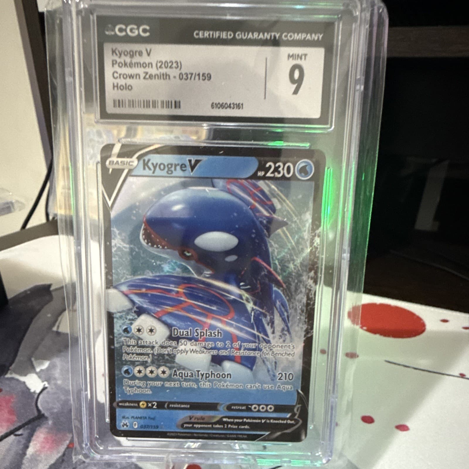 Pokémon Kyogre V #037/159 Crown Zenith Holo CGC 9 Graded English 2023