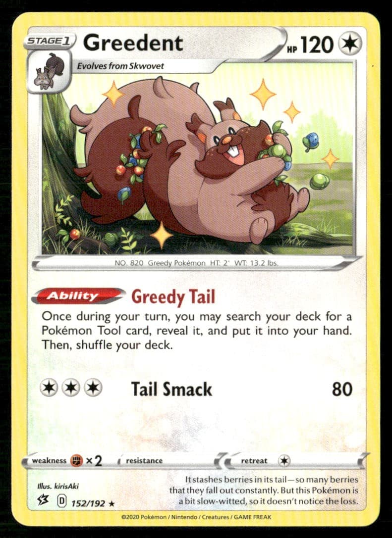 Greedent 152/192 Rare Rebel Clash Pokemon Moderately Played