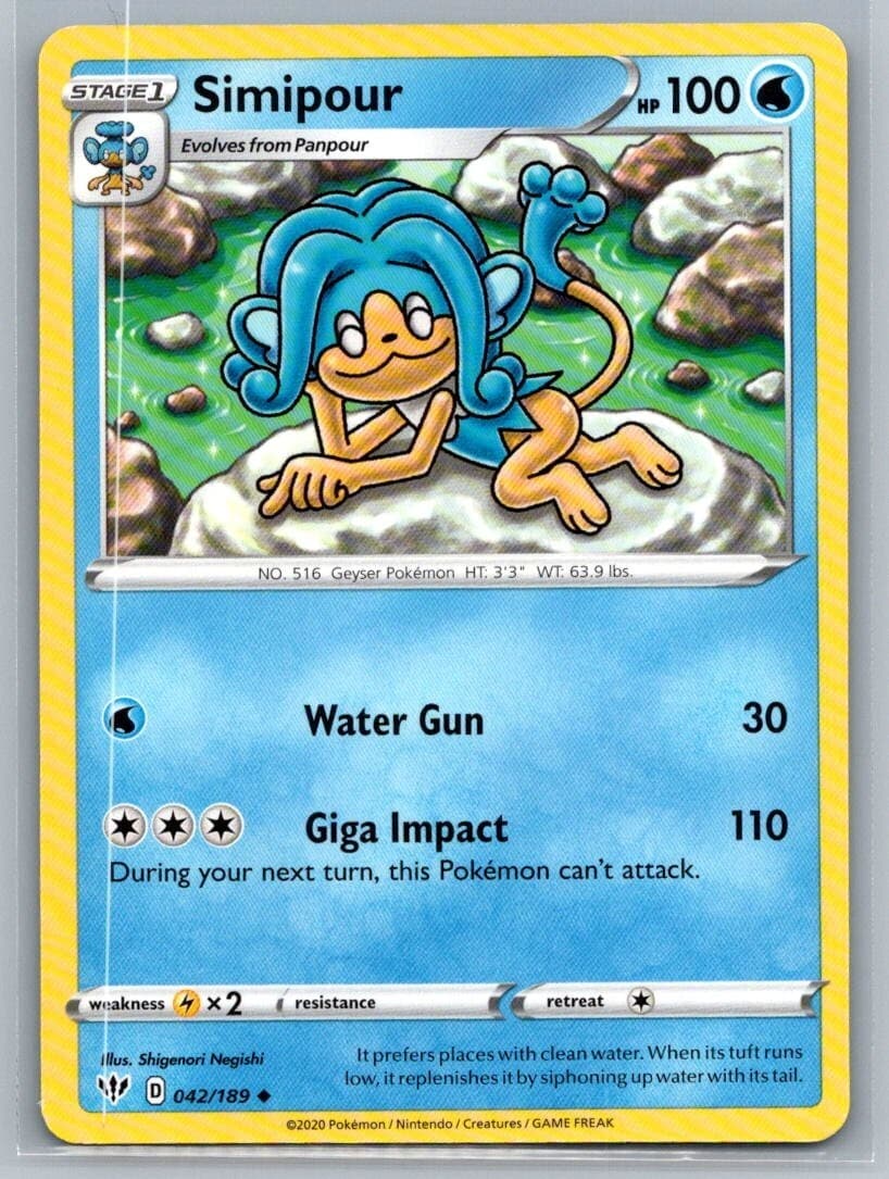Simipour 42/189 Darkness Ablaze Uncommon Pokémon TCG 2020