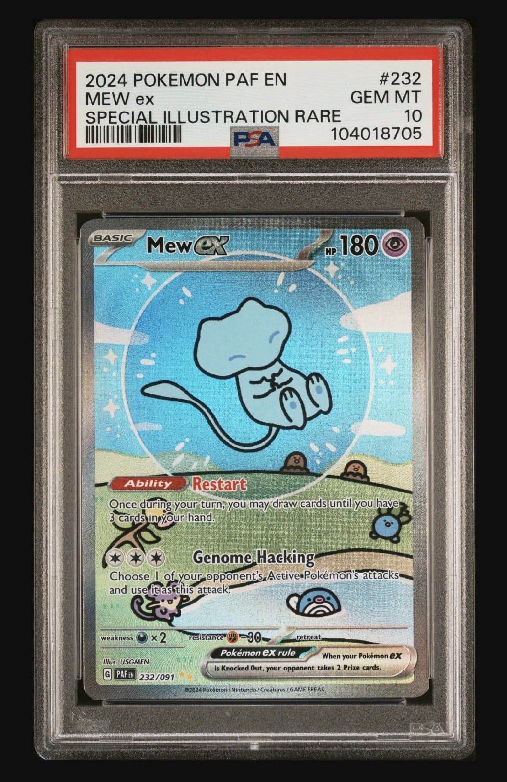 2024 Paldean Fates Mew ex 232/091 SIR Holo English PSA 10 "Bubble Mew"