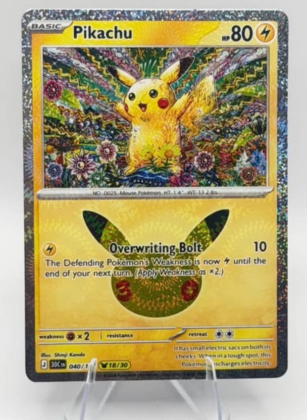 Pokémon TCG Pikachu 40/128 30th Celebration 18/30 Holo Rare NM