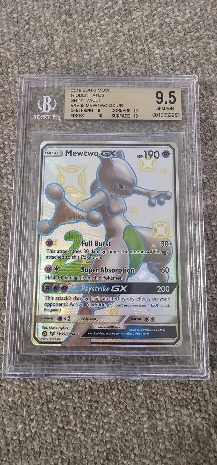 Pokemon TCG 2019 Hidden Fates Shiny Vault Mewtwo GX SV59/SV94 Holo BGS 9.5