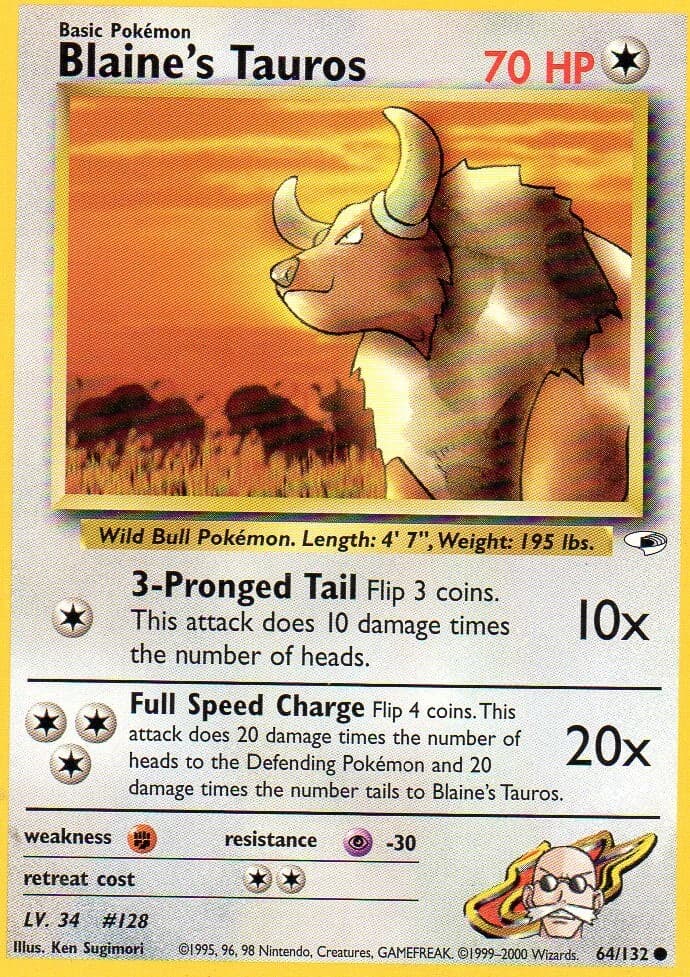 Pokémon Blaine's Tauros Card 64/132 Gym Heroes TCG