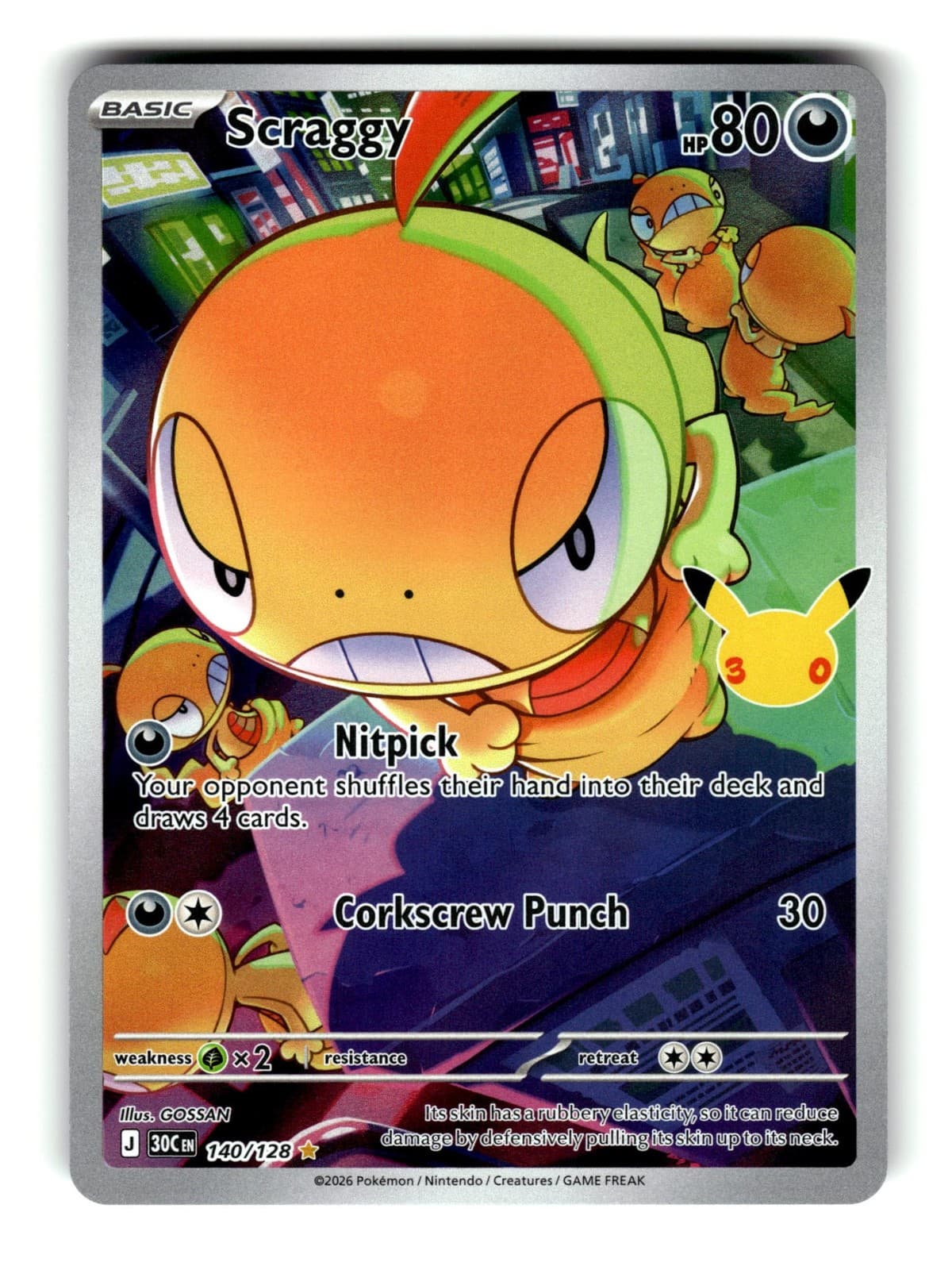 Pokemon Scraggy 140/128 ME: 30th Celebration Illustration Rare Near Mint