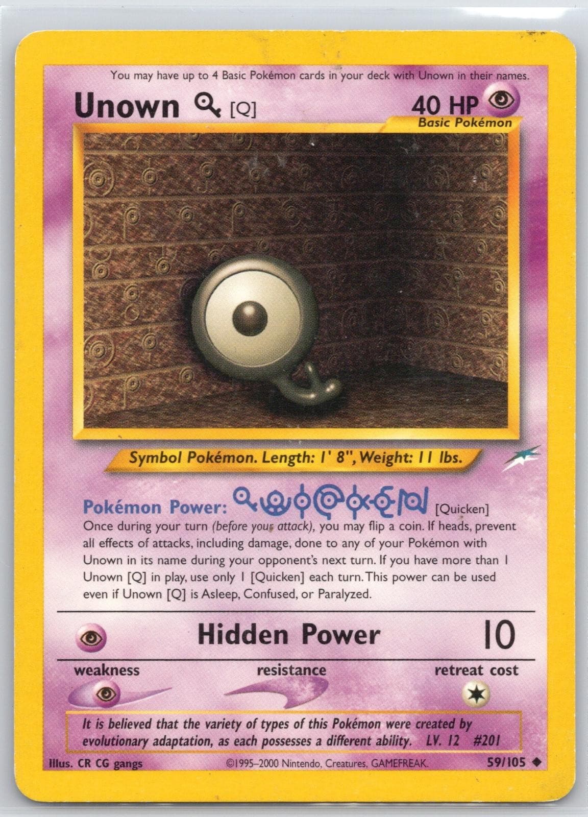 Unown [Q] 59/105 Uncommon Neo Destiny Pokemon Unlimited Moderately Played