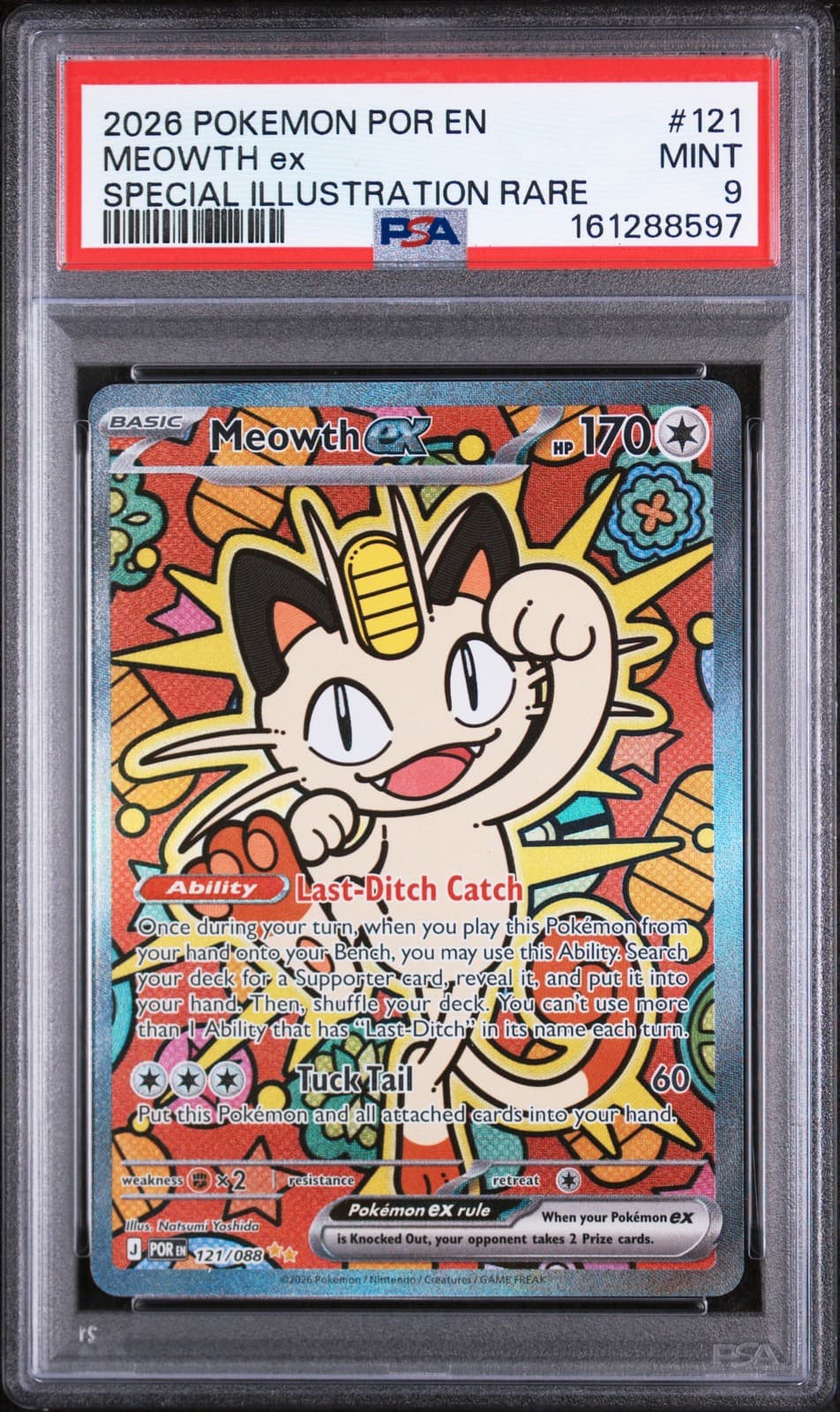 2026 POKEMON POR EN-PERFECT ORDER SPECIAL ILLUSTRATION RARE #121 MEOWTH EX PSA 9