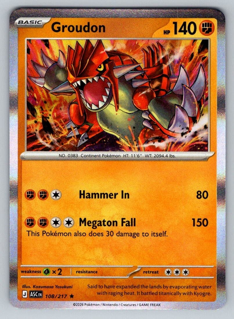 Groudon 108/217 Rare Ascended Heroes Pokemon Holo Near Mint