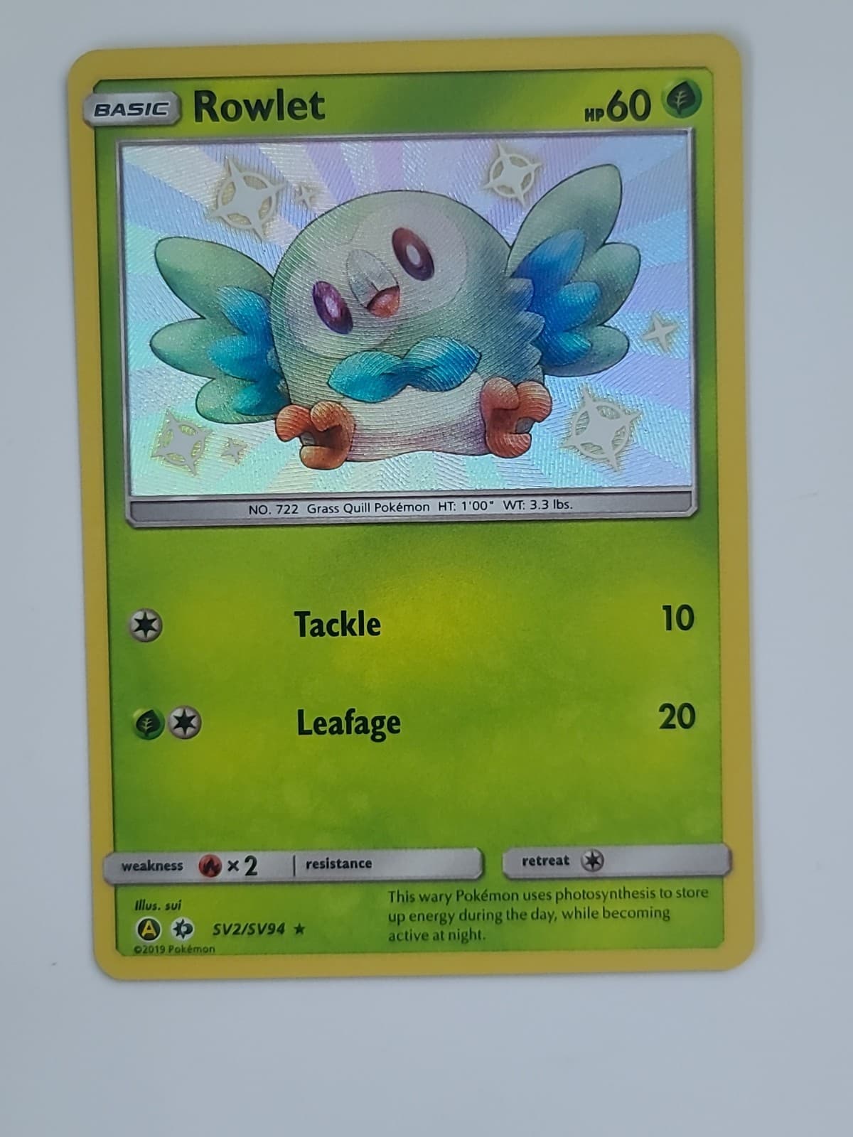 Rowlet Shiny Holo Rare Hidden Fates: Shiny Vault SV2/SV94 NM