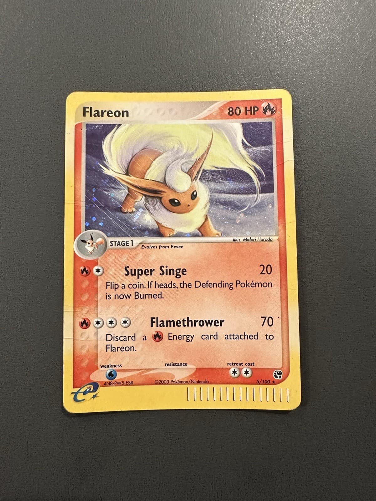 Pokemon TCG Flareon 5/100 EX Sandstorm Holo Rare 80 HP English Stage 1 2003