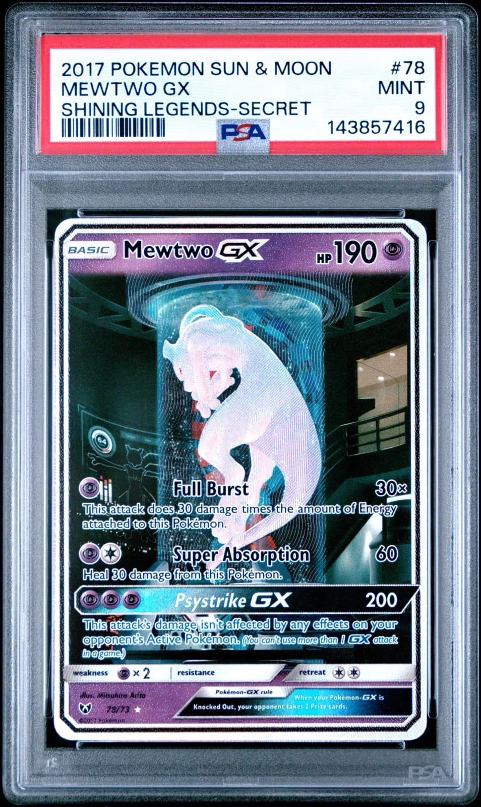 2017 Mewtwo Gx 78/73 Secret Shining Legends Pokemon PSA 9 Mint