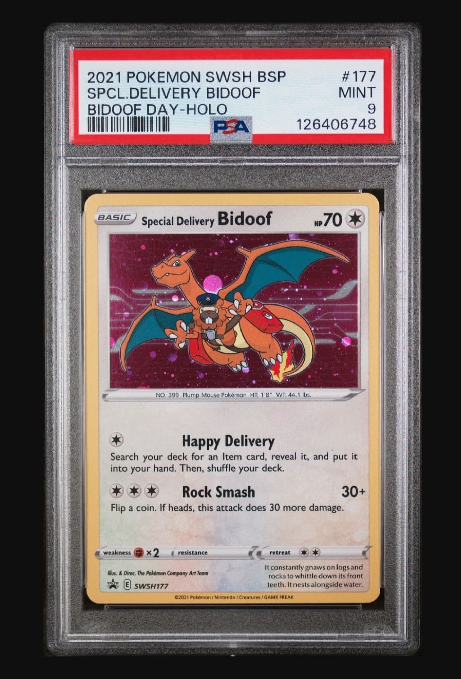 Special Delivery Bidoof SWSH177 SWSH: Sword & Shield Promo Cards Holo PSA 9