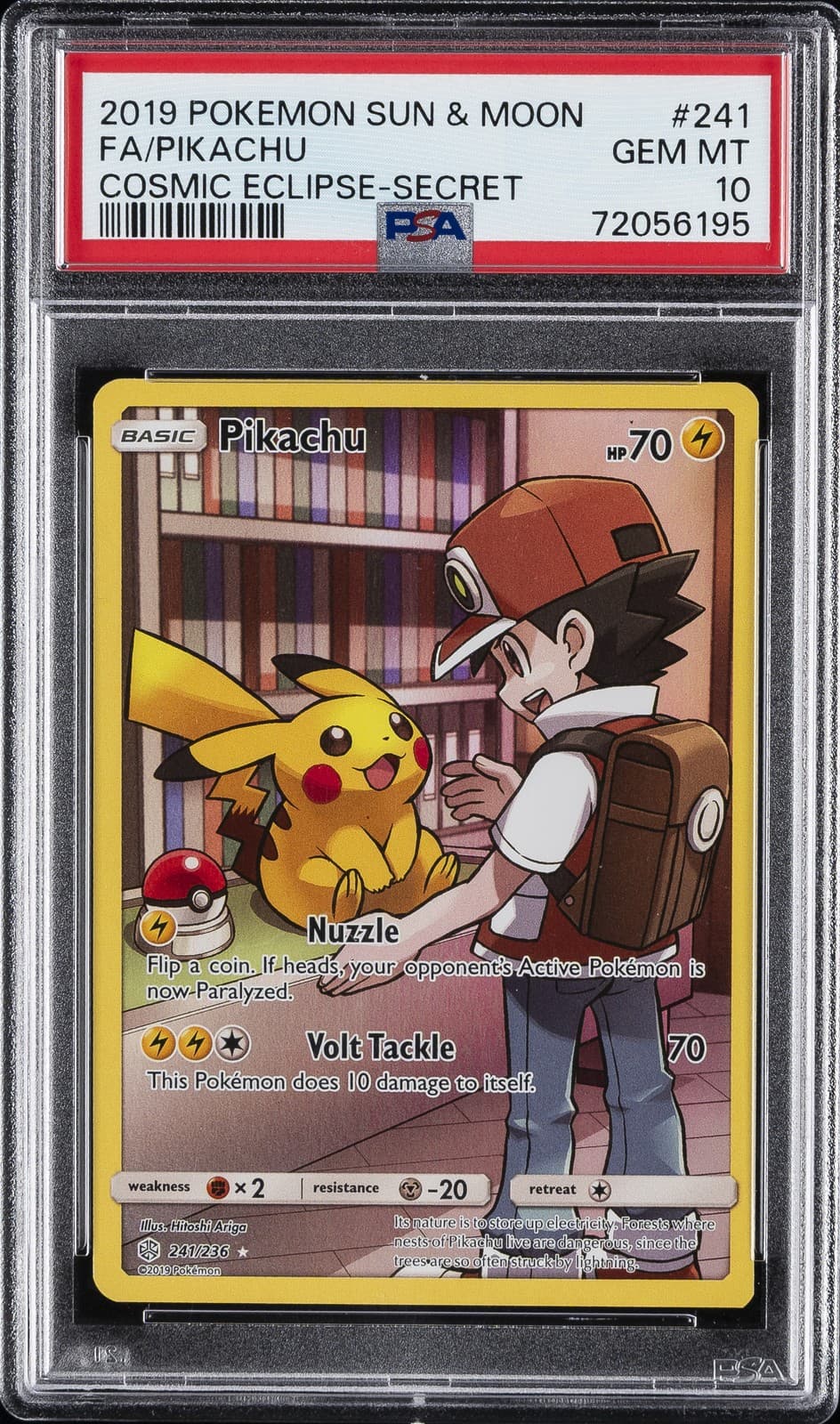 2019 POKEMON SUN & MOON COSMIC ECLIPSE SECRET #241 FULL ART/PIKACHU PSA 10