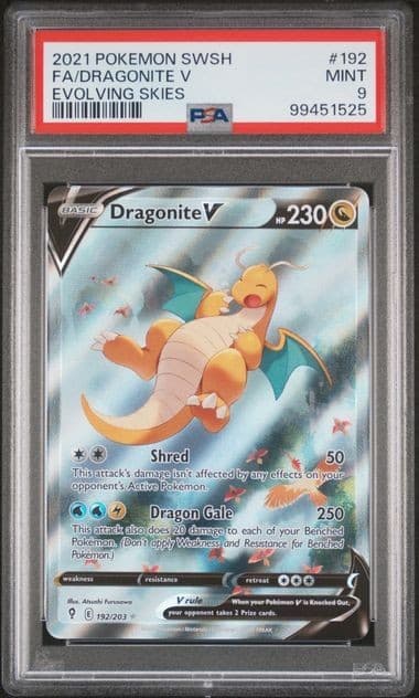 PSA 9 Dragonite V (Alternate Full Art) 192/203 SWSH07: Evolving Skies Holo