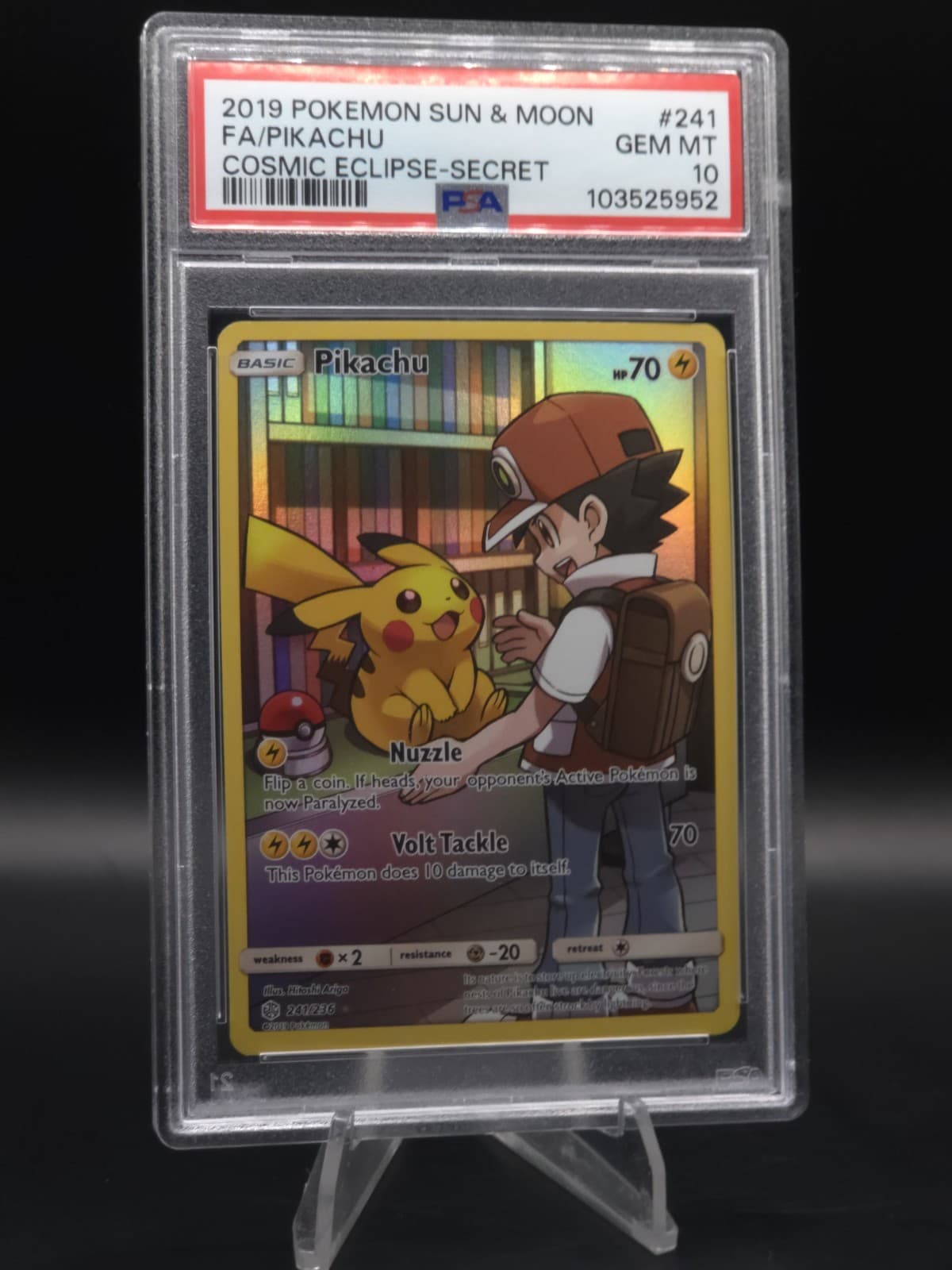 Pokemon Company Pikachu Secret Rare Holo 241/236 Cosmic Eclipse 2019 PSA 10