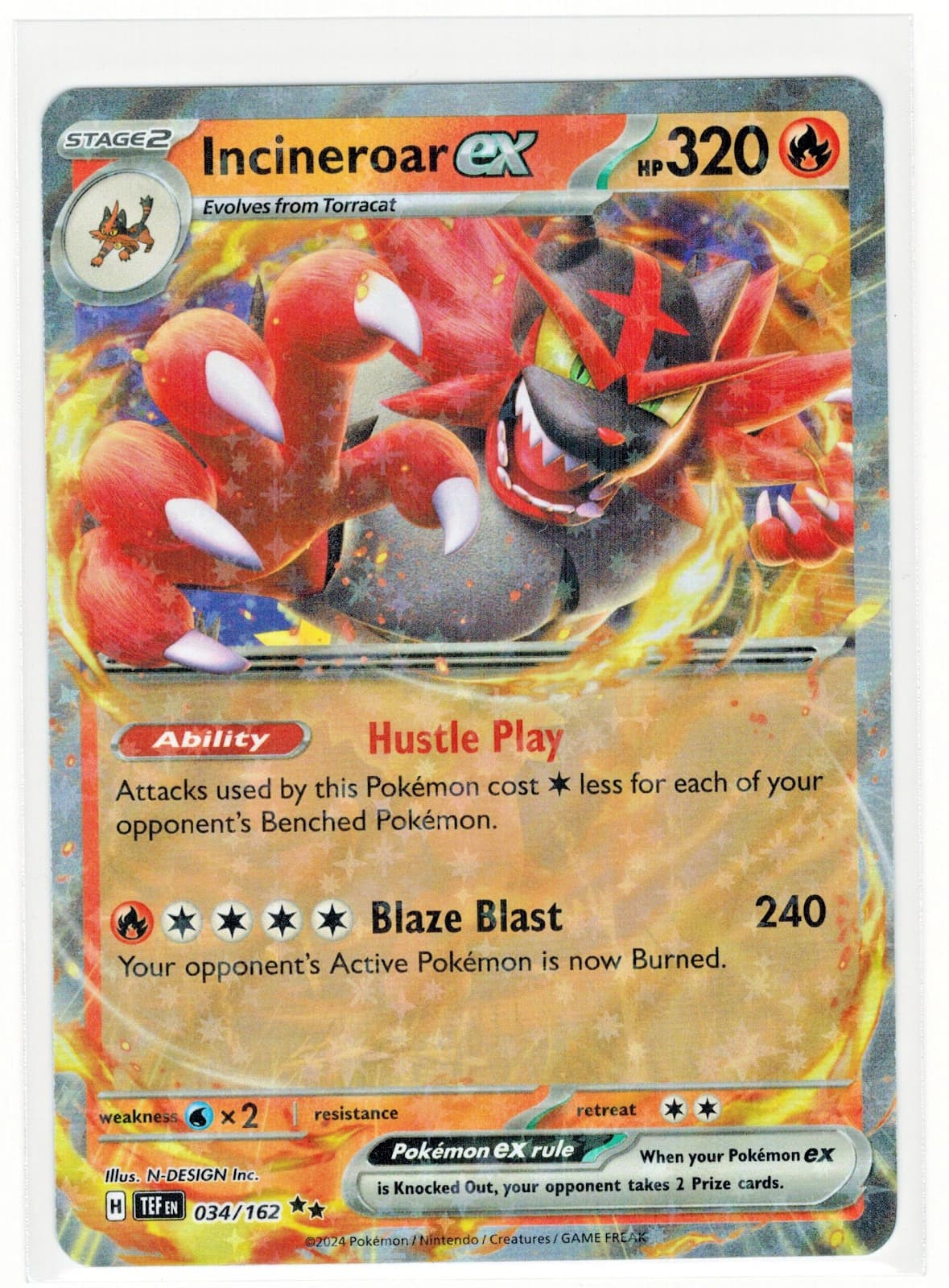 Incineroar Ex 34/162 Temporal Forces TEF NM Double Rare Holo Pokemon Scarlet