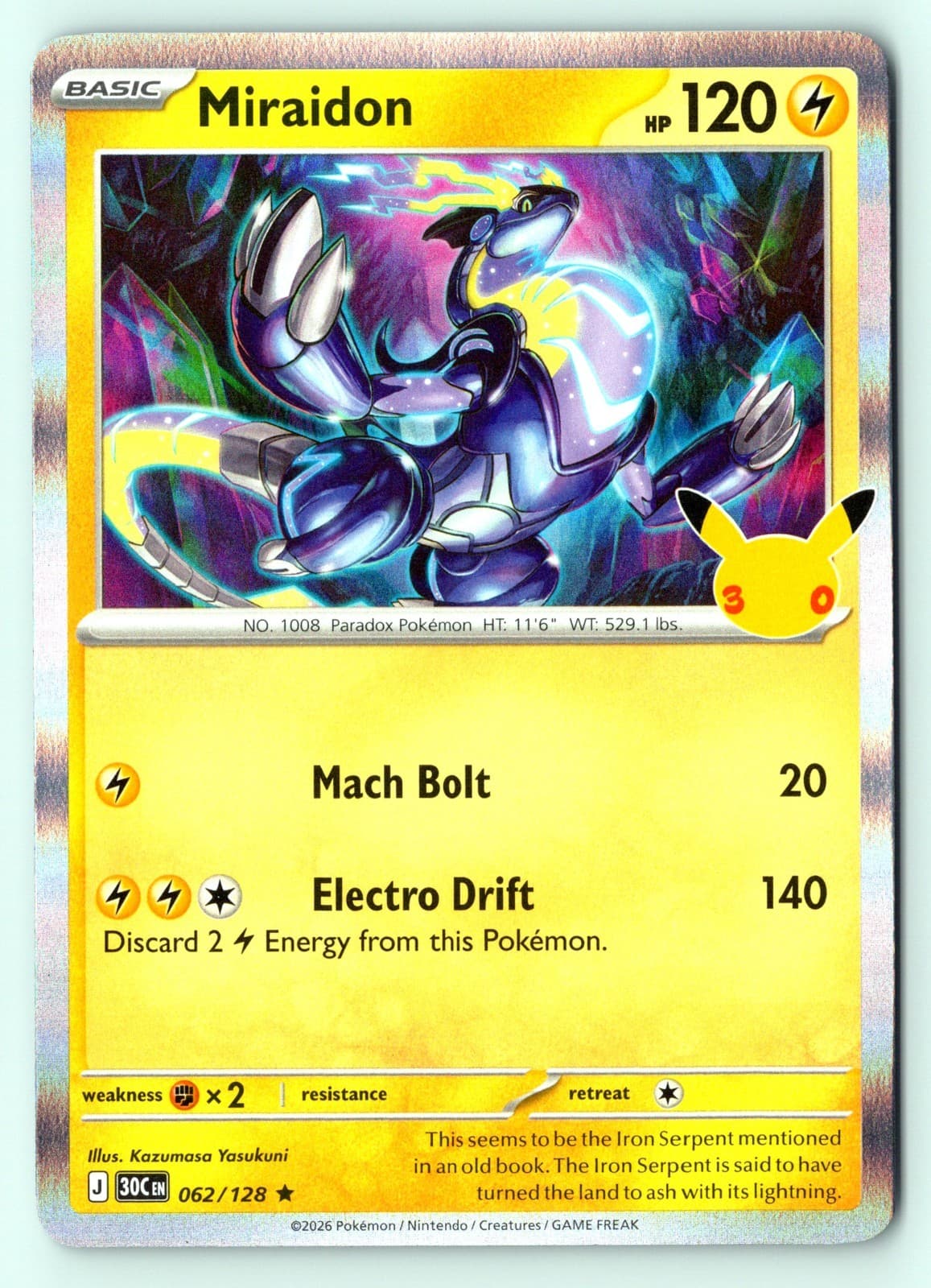 Miraidon 62/128 30th Celebration Holo Pokemon NM