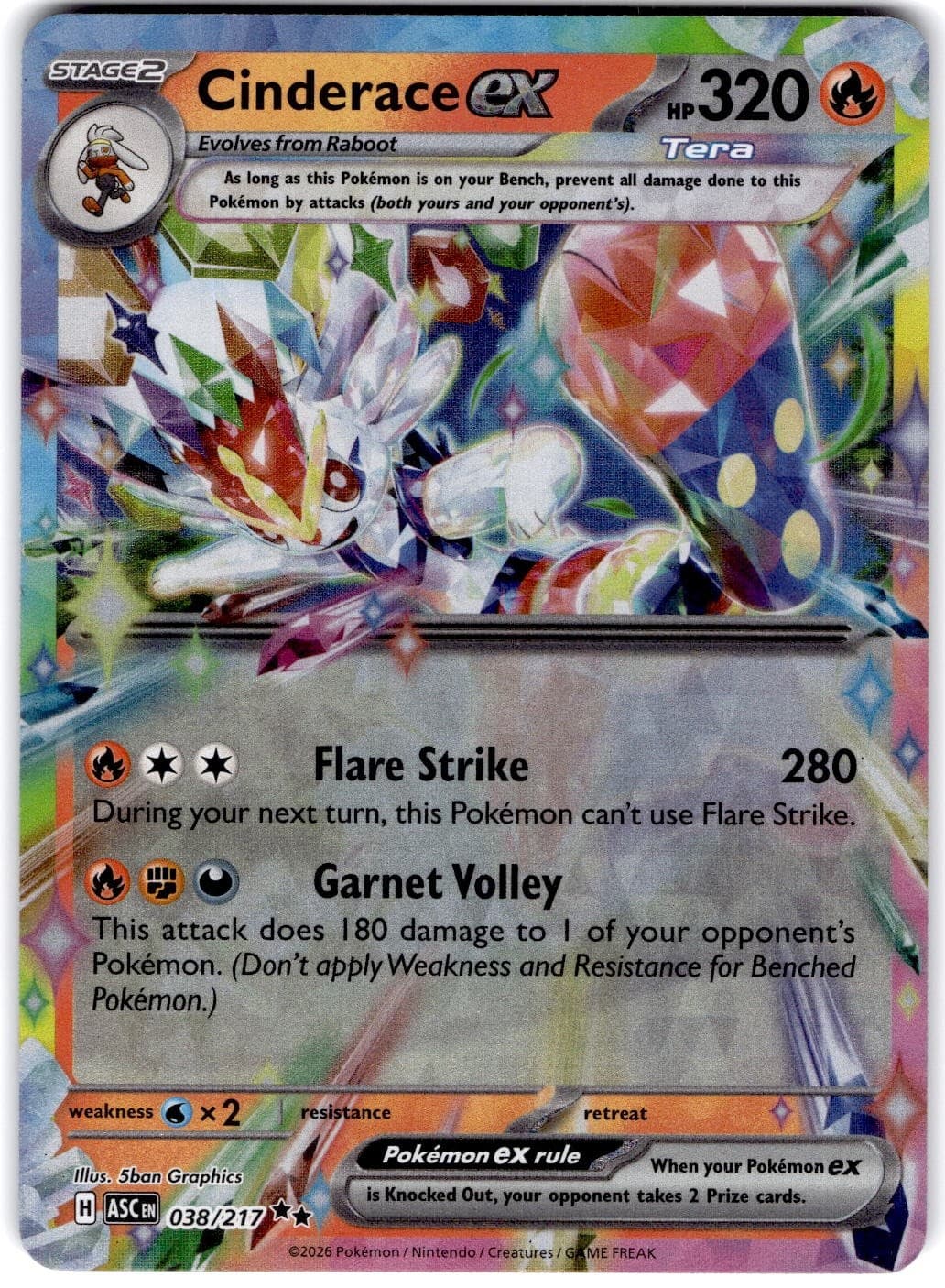Pokemon Cinderace ex Ascended Heroes #38/217 Holofoil Near Mint English